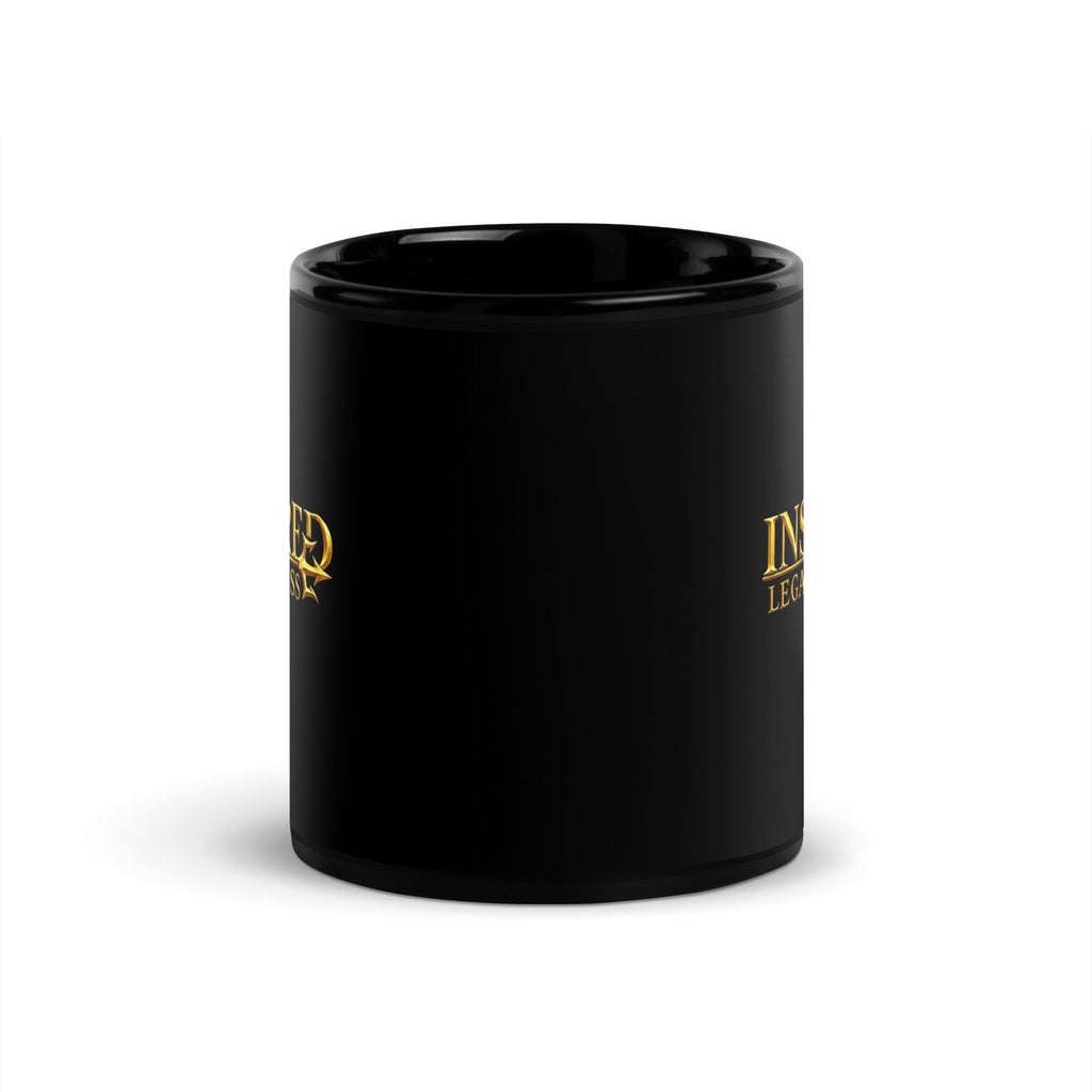 Black Inspired Legacy Press glossy mug shown from the rear/center wraparound angle on a white background