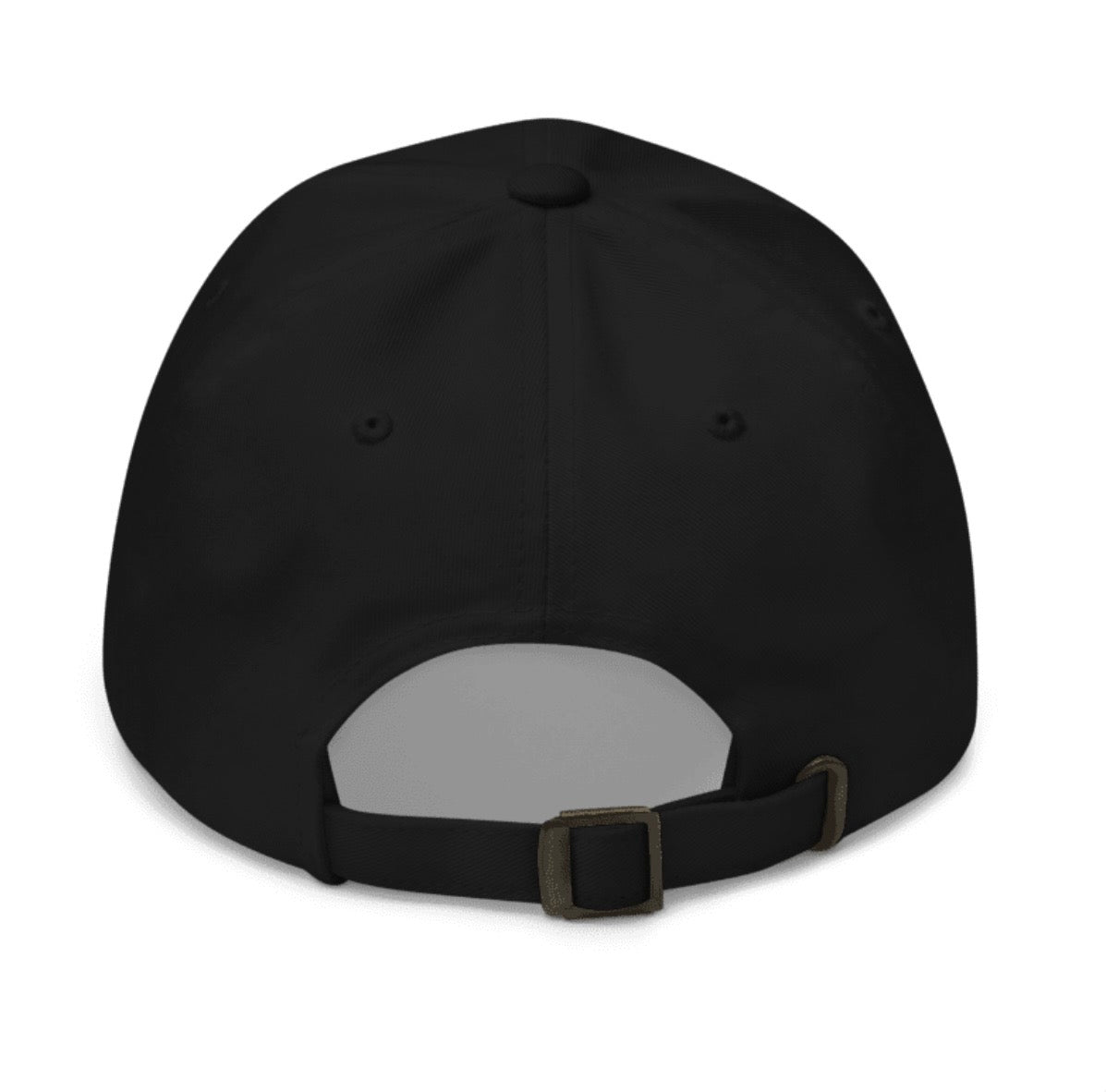 Black EH Crown Signature Classic Cap, back product view showing the adjustable strap and antique buckle.