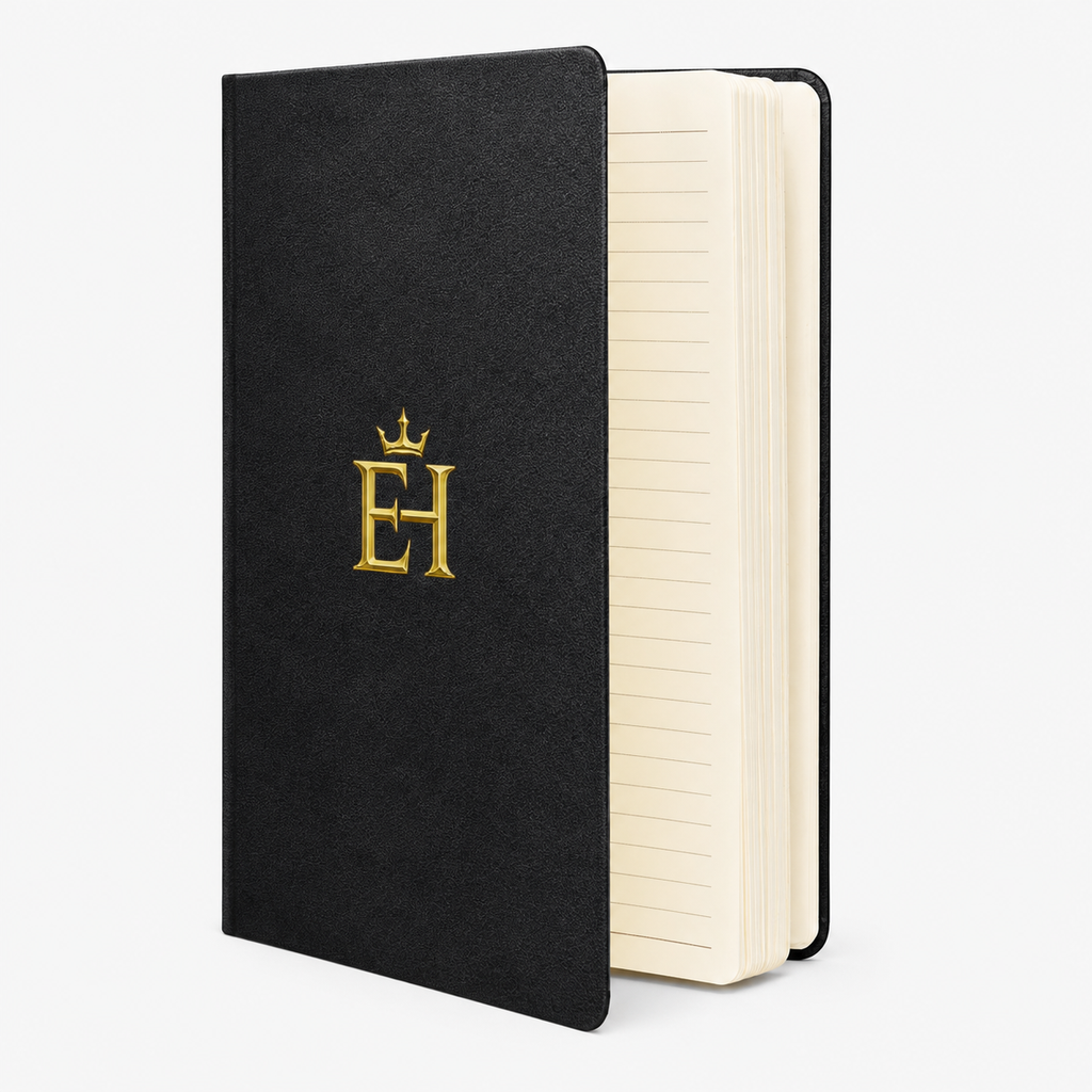 EH Crown Signature Premium Hardcover Notebook open with cream lined pages and black hardcover