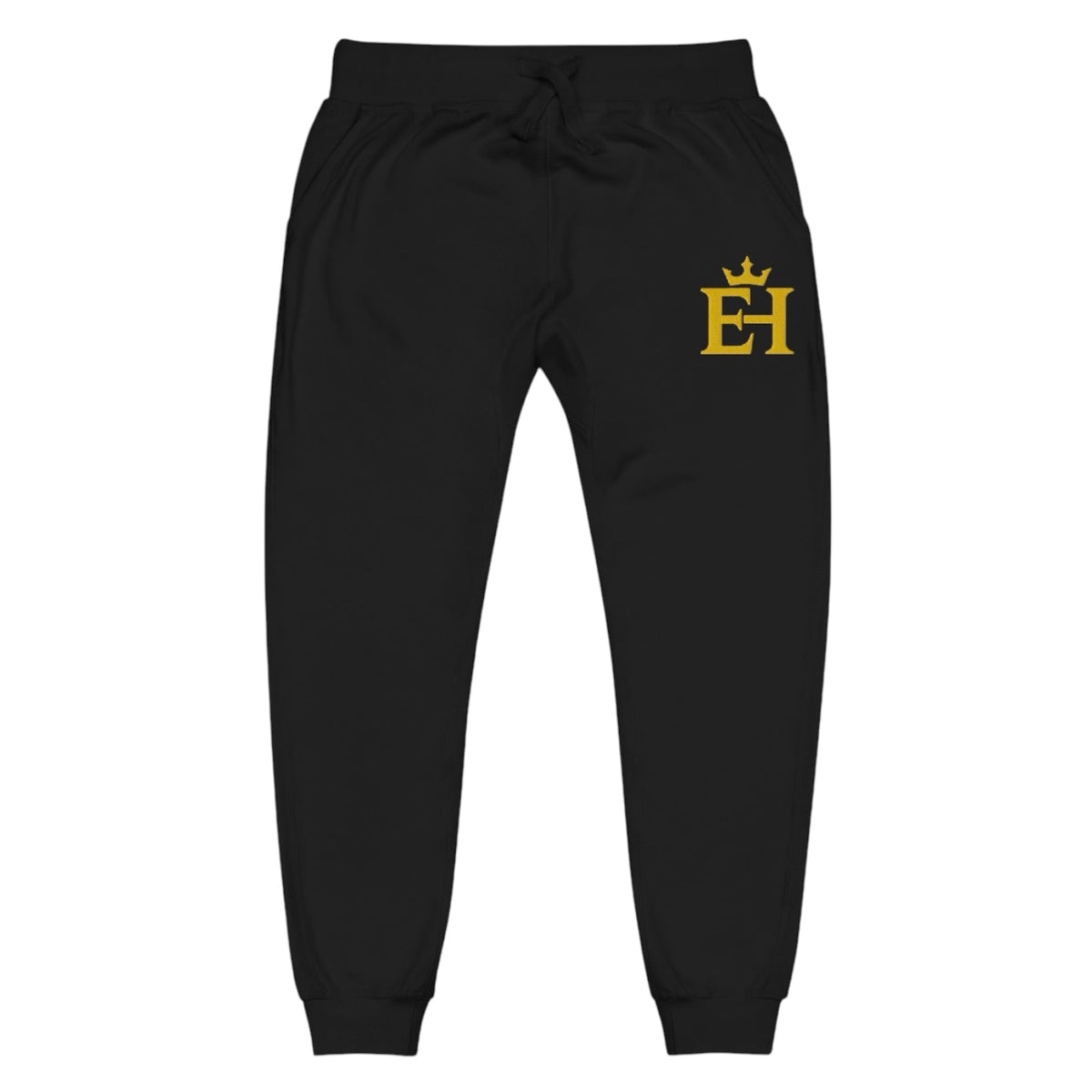 Black EH Crown Signature Premium Sweatpants with gold embroidered EH Crown logo, front product view.