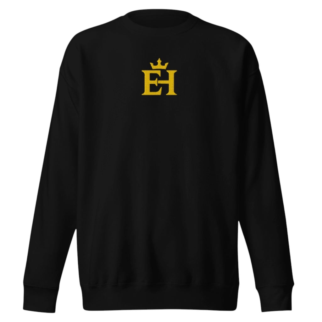Black EH Crown Signature Premium Sweatshirt with gold embroidered EH Crown logo, front product view.
