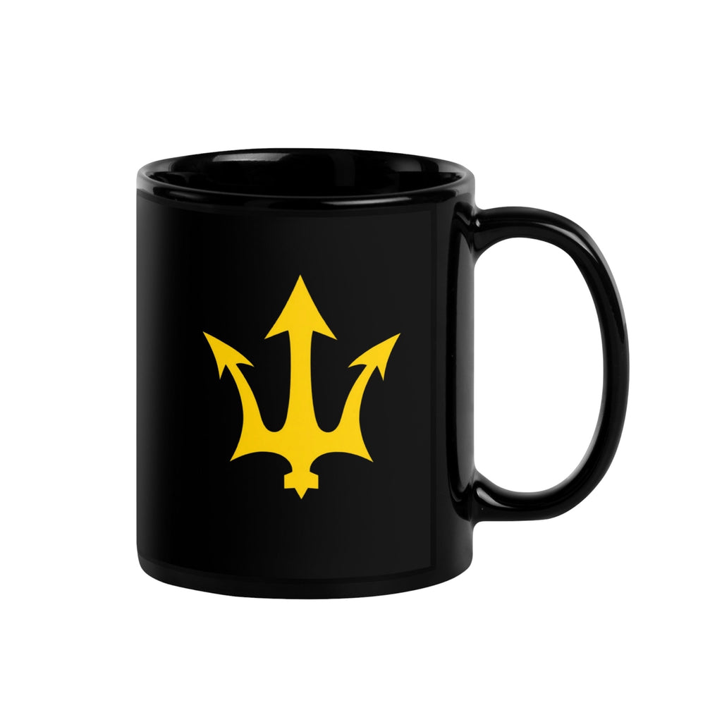 INSPIRED Black Glossy Mug with gold trident logo alternate view