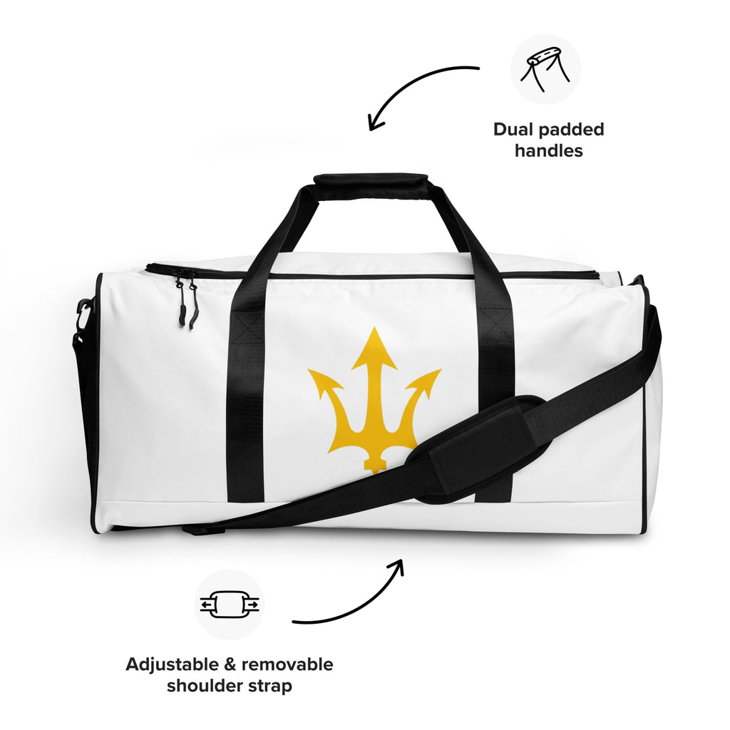INSPIRED Duffle Bag with mesh side pocket, inside pockets, padded handles, bottom support and T-piping