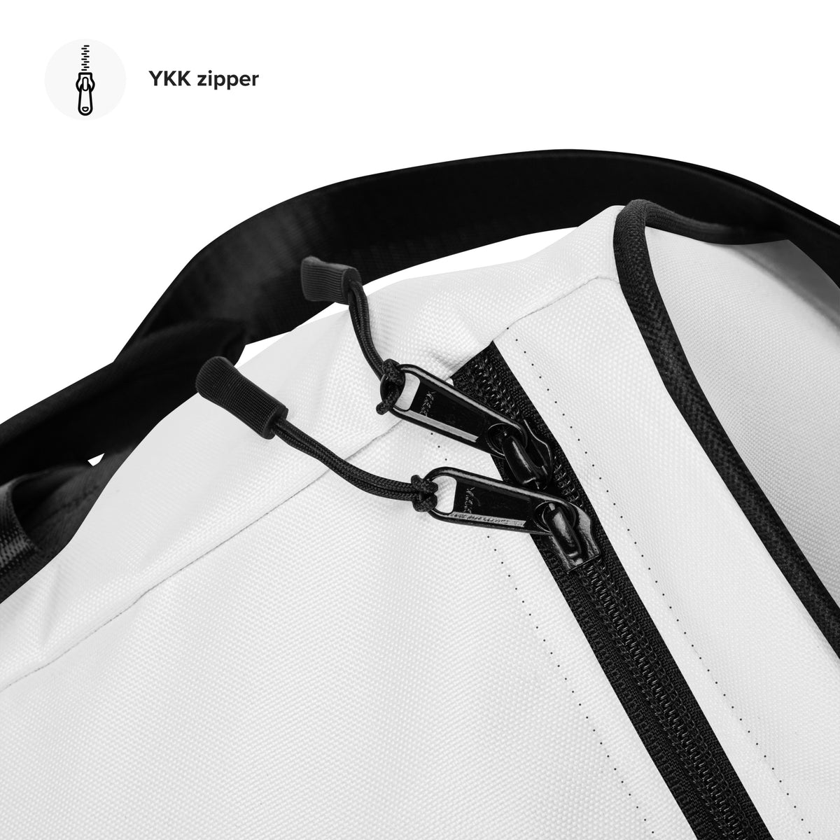 Close-up of YKK zipper on the INSPIRED Duffle Bag