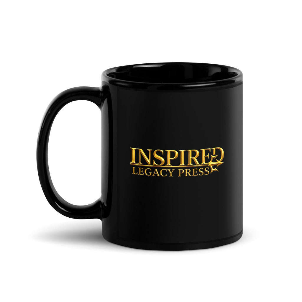Inspired Legacy black glossy mug with gold logo alternate front view