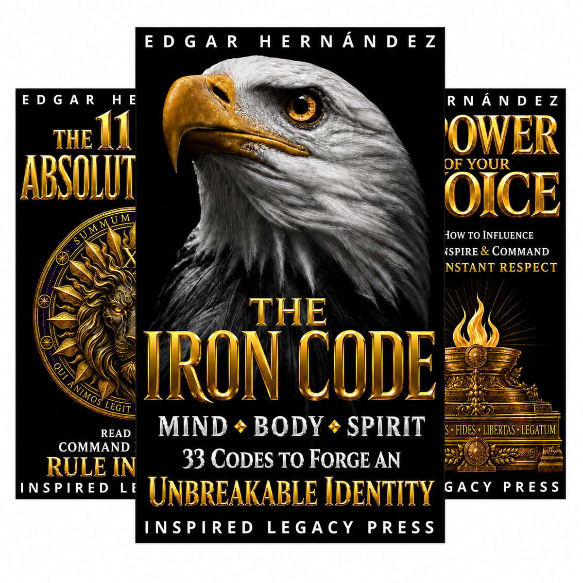 Inspired Legacy Identity book series featuring The Iron Code, The 11 Absolute Laws of Power, and The Power of Your Voice